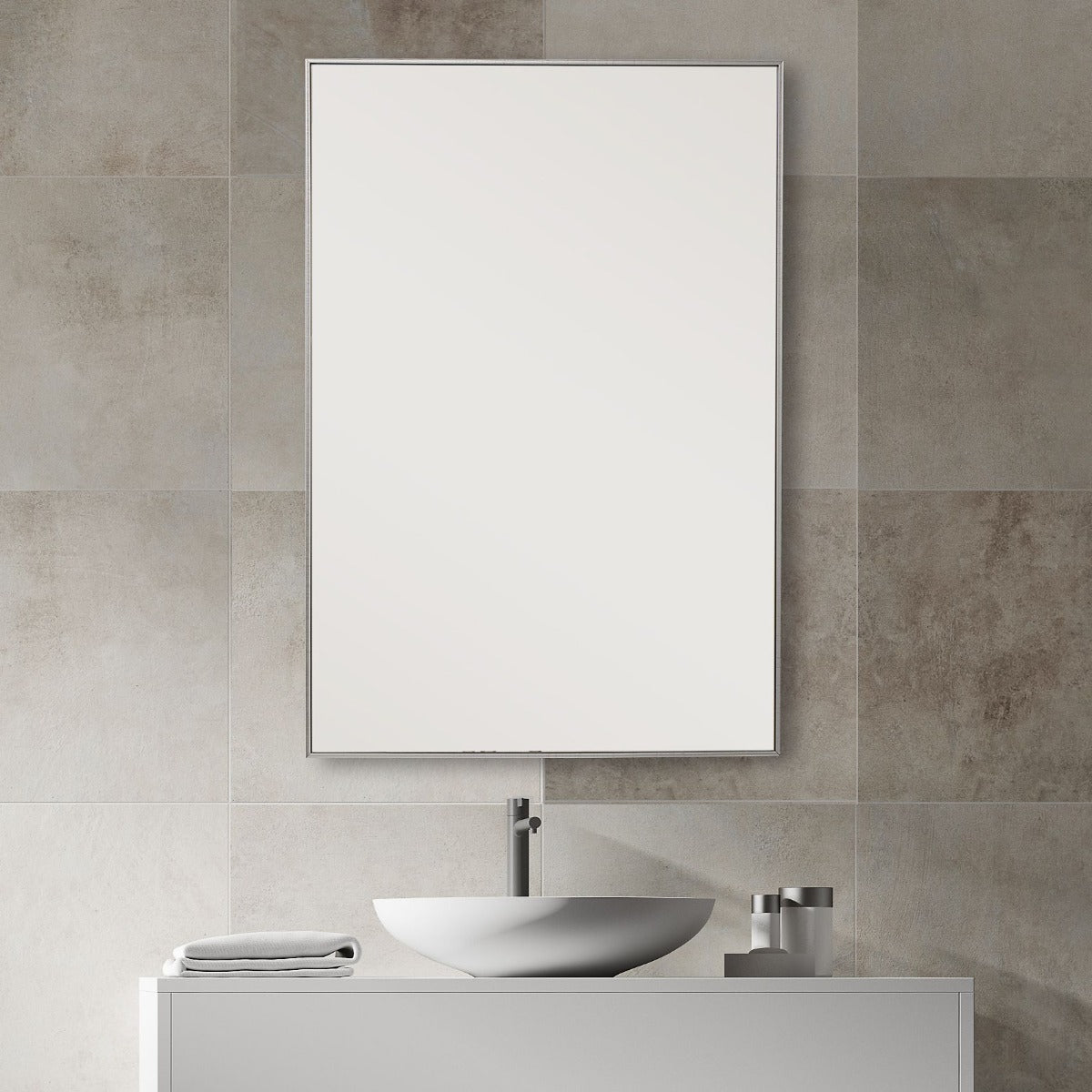 Simple Slim Frame Rectangular Mirror – Silver