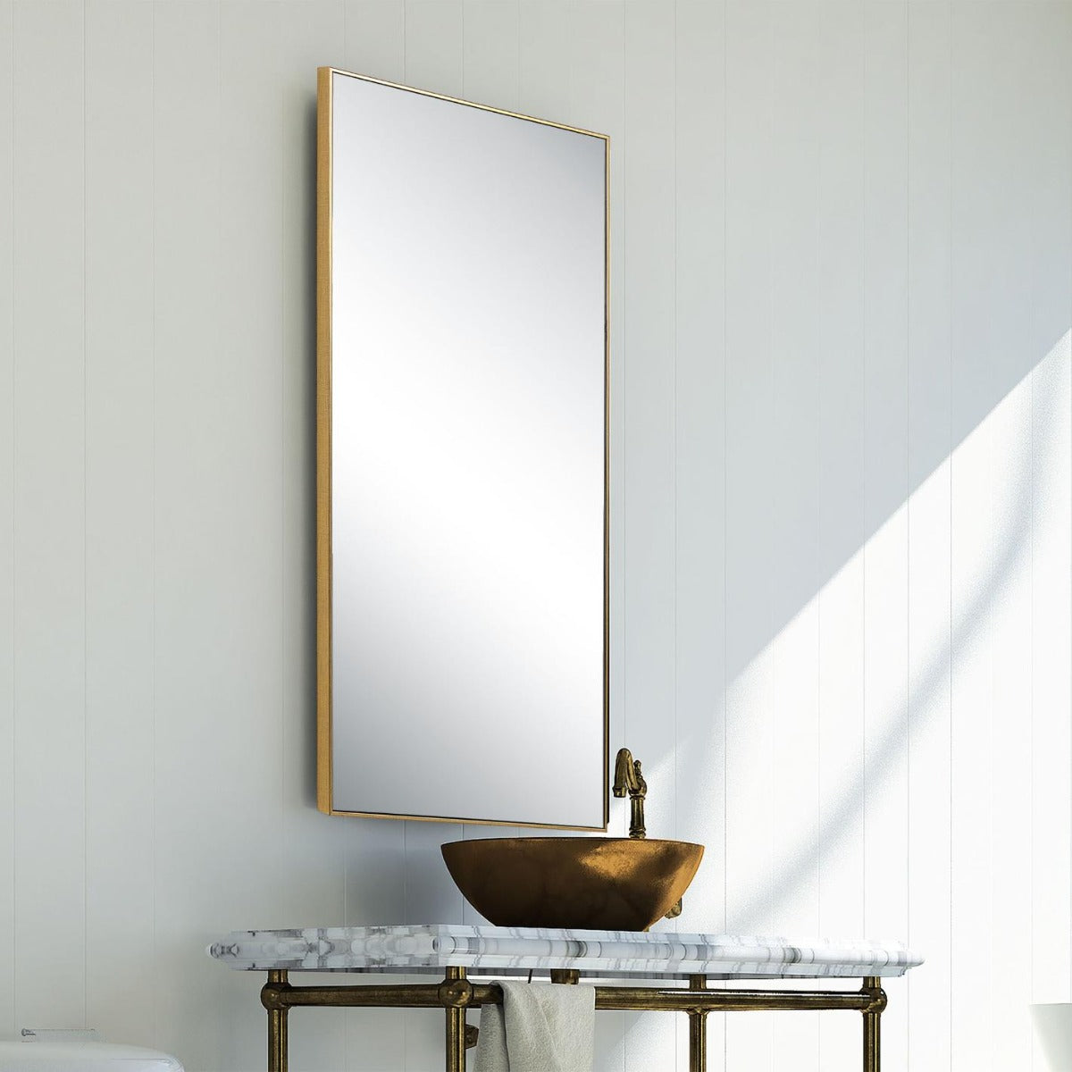 Slim Frame Rectangular Midi Mirror – Gold