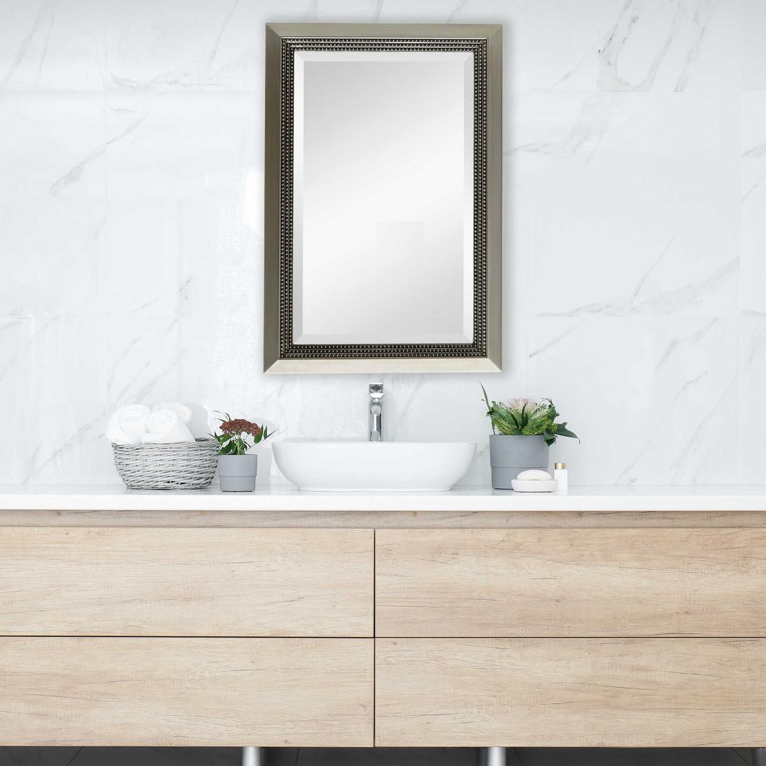 Beaded Lines Mirror – Brushed Silver