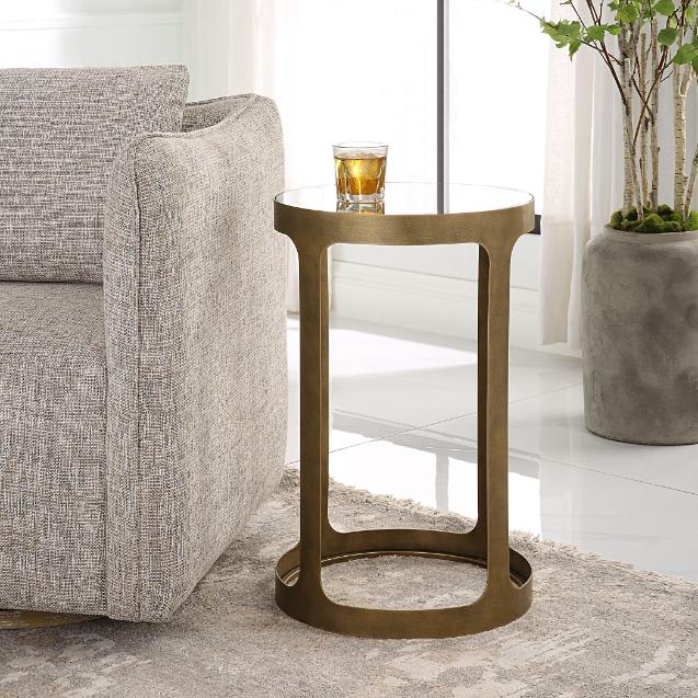Retro Cutout Side Table – Brass & Glass