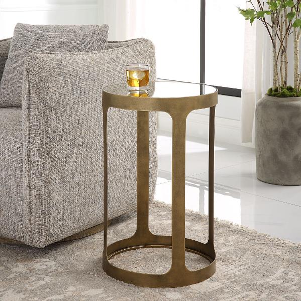 Retro Cutout Side Table – Brass & Glass