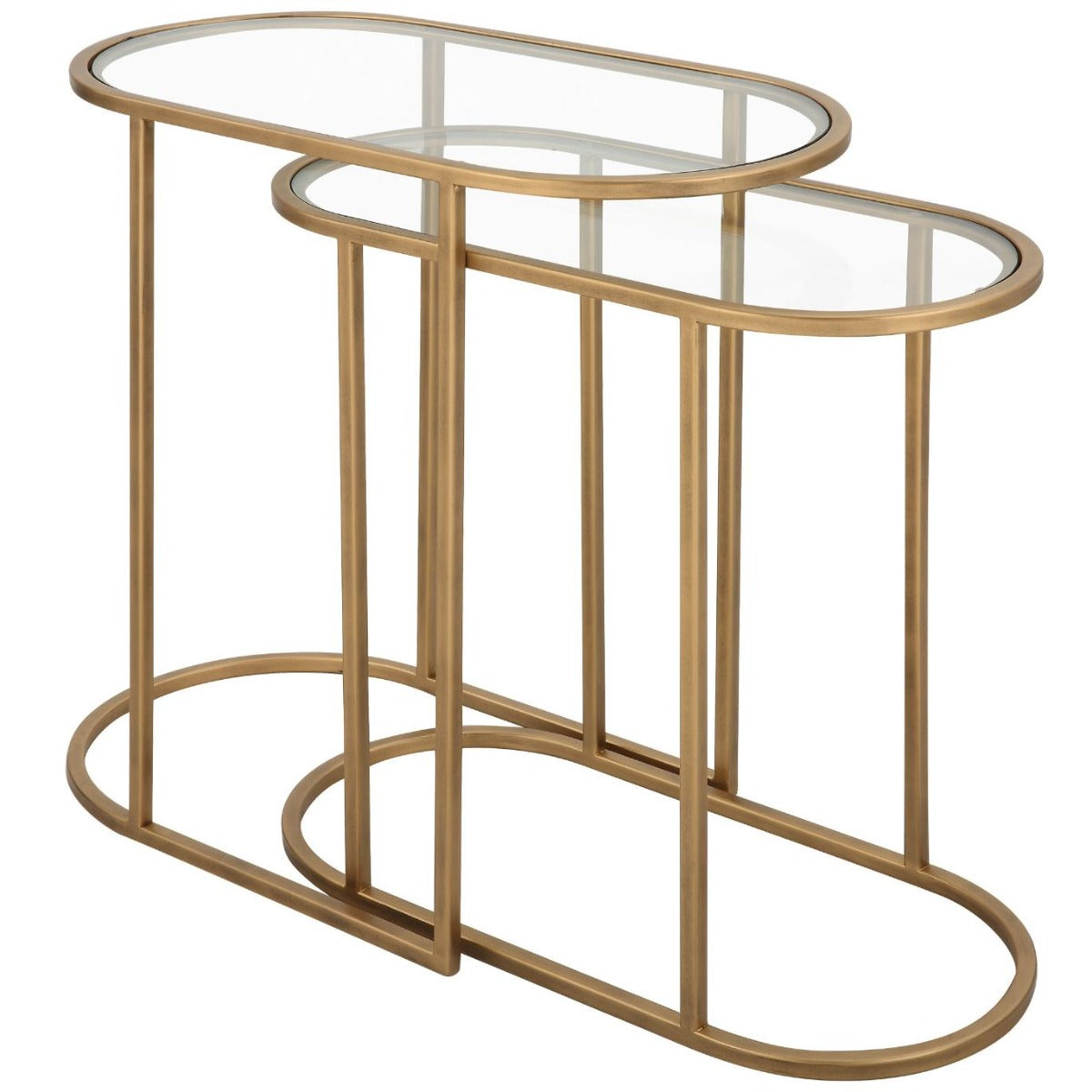 Slide Nesting Side Tables – Brass and Glass