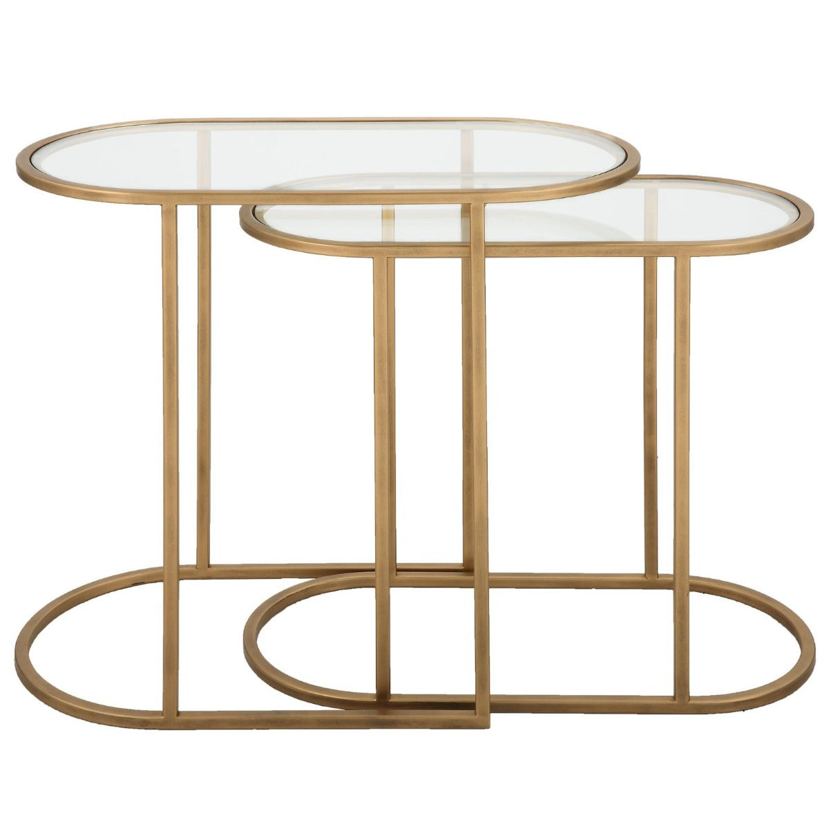 Slide Nesting Side Tables – Brass and Glass