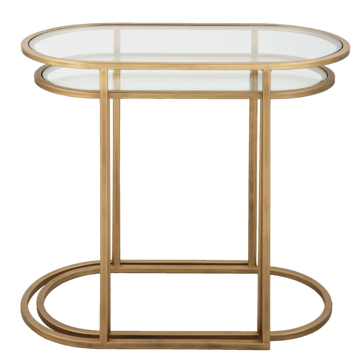 Slide Nesting Side Tables – Brass and Glass