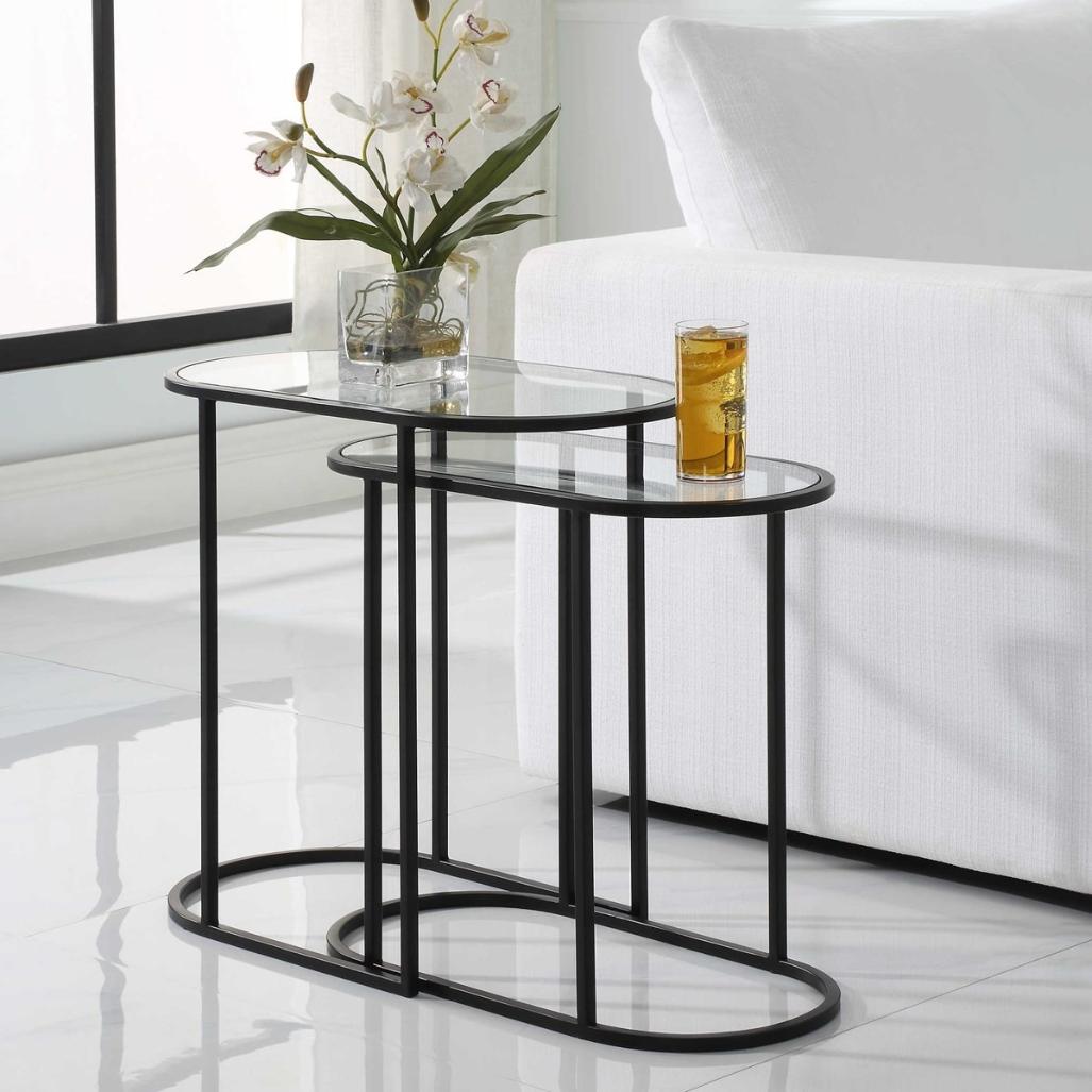 Slide Nesting Side Tables – Black and Glass