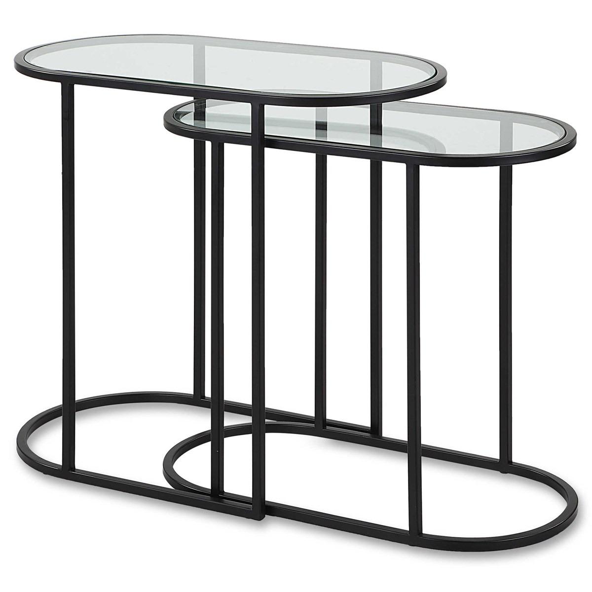 Slide Nesting Side Tables – Black and Glass