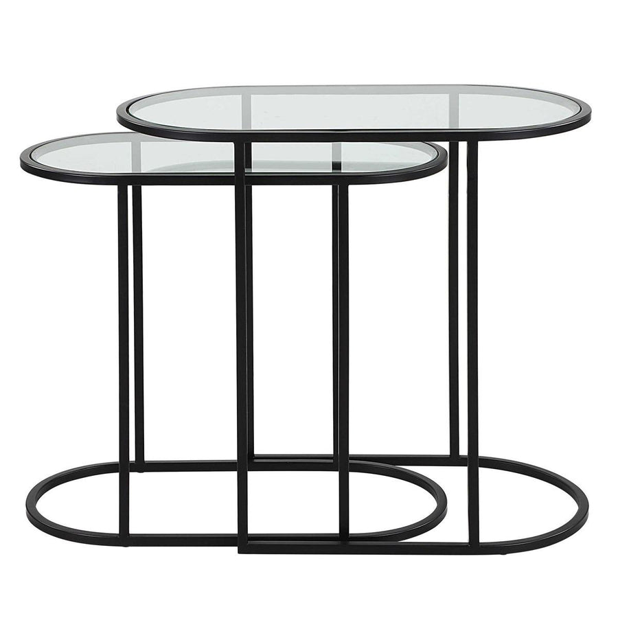 Slide Nesting Side Tables – Black and Glass