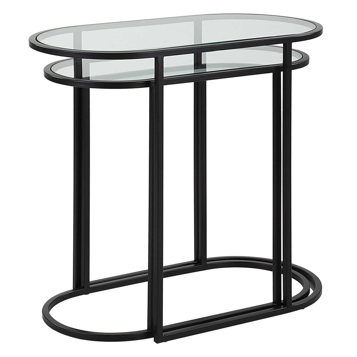 Slide Nesting Side Tables – Black and Glass