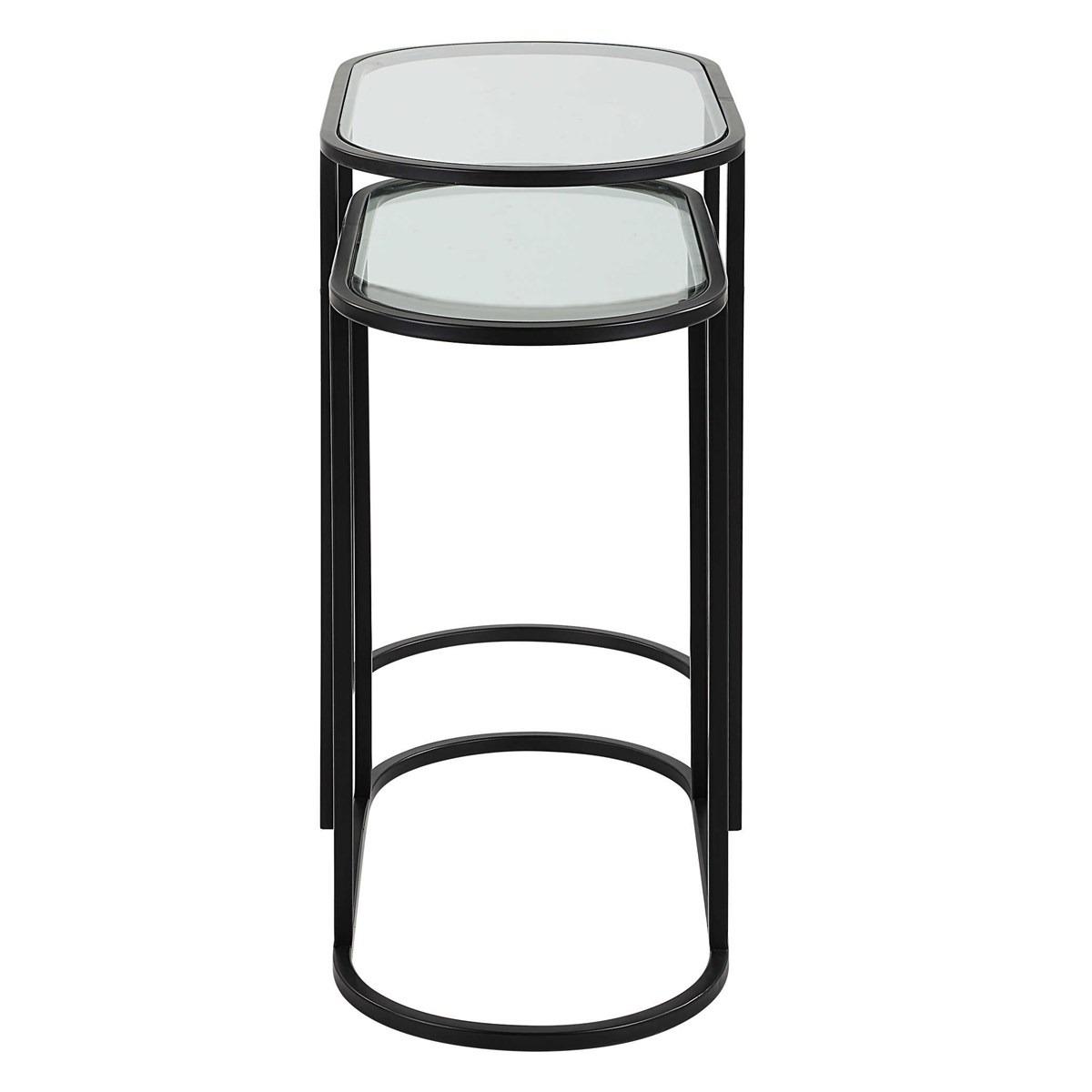 Slide Nesting Side Tables – Black and Glass