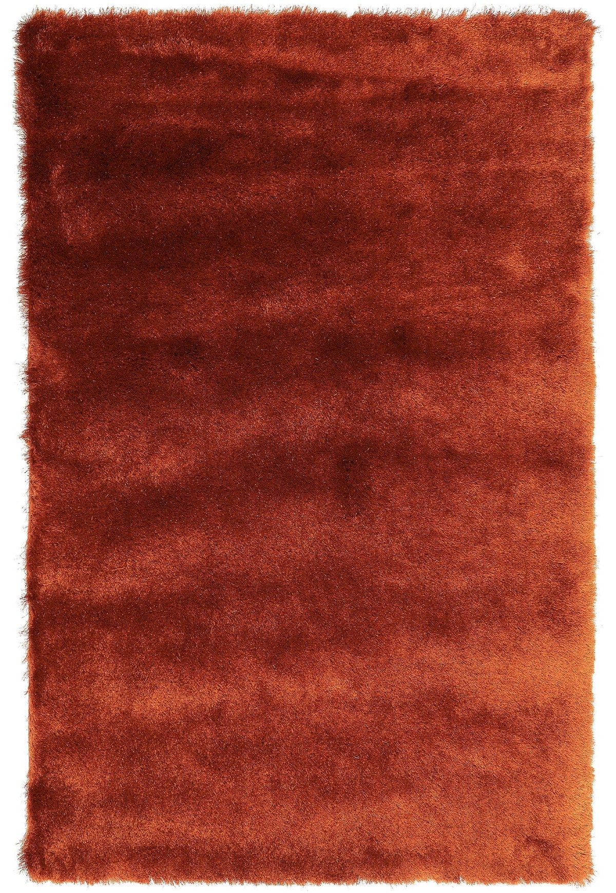 Whisper Rust silky shaggy rug on white background