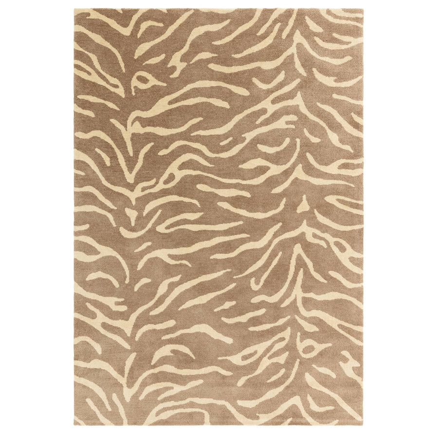 Wilder Tiger Taupe rug shown in full on a white background, highlighting the tiger print design