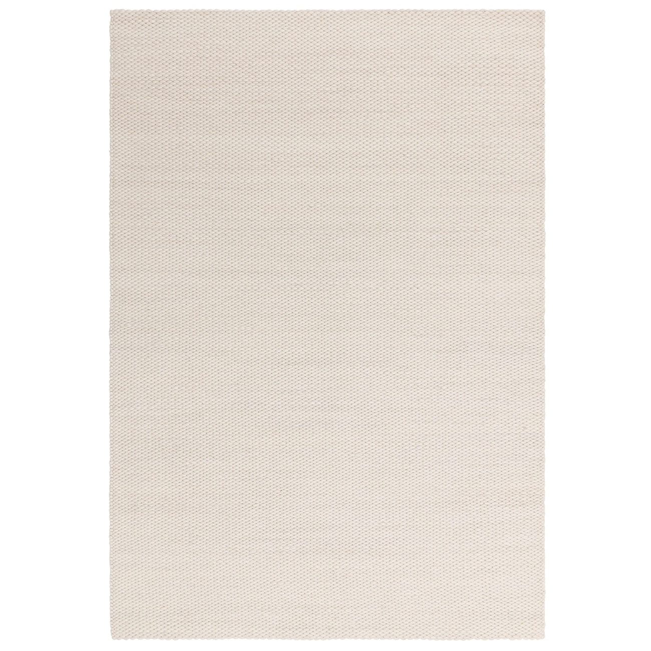 Zander Ivory Rug hand-woven from natural undyed wool and polyester yarns, shown on a white background