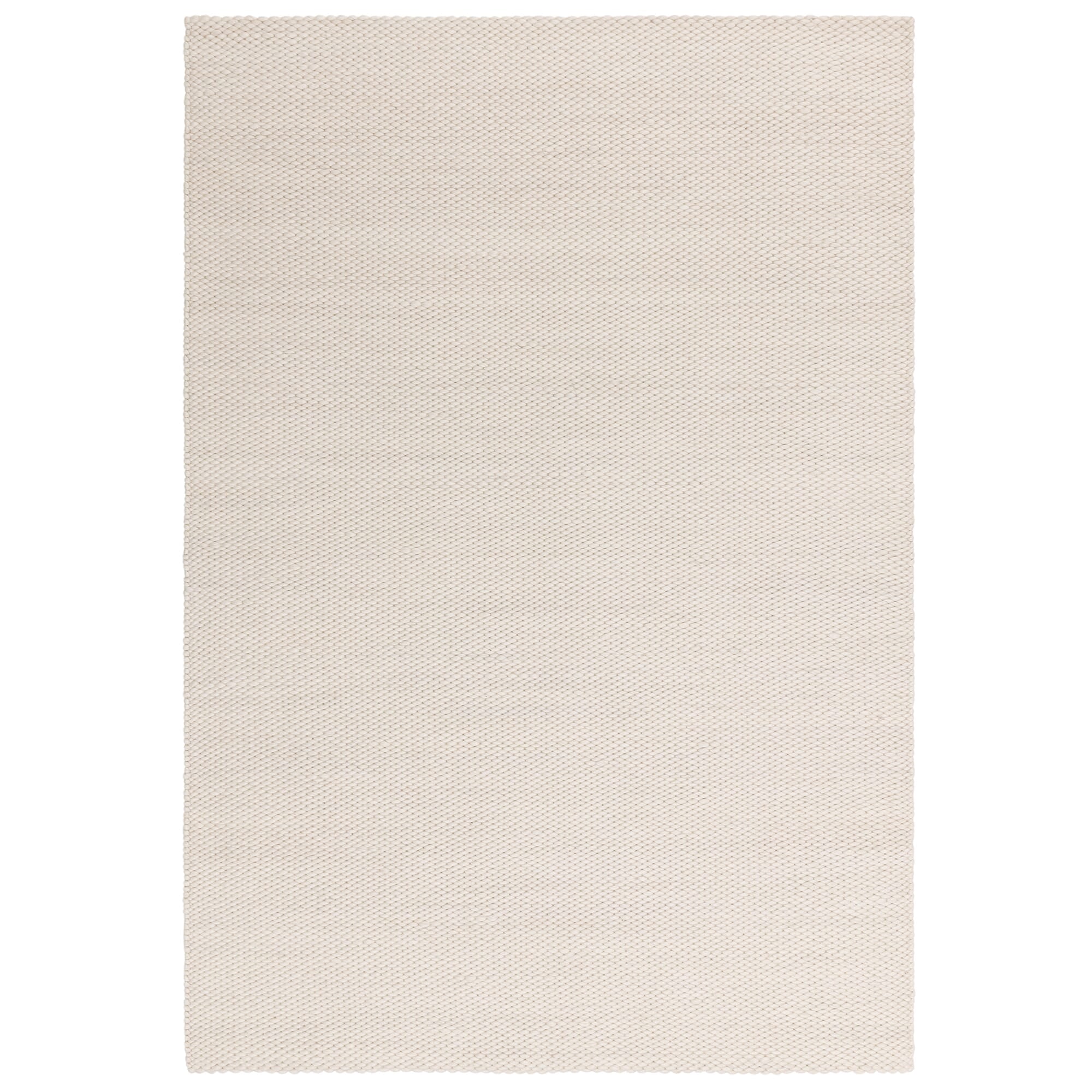 Zander Ivory Rug hand-woven from natural undyed wool and polyester yarns, shown on a white background
