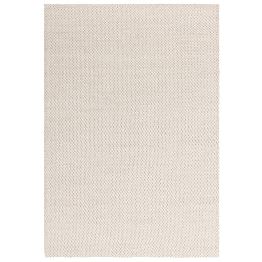 Zander Ivory Rug hand-woven from natural undyed wool and polyester yarns, shown on a white background
