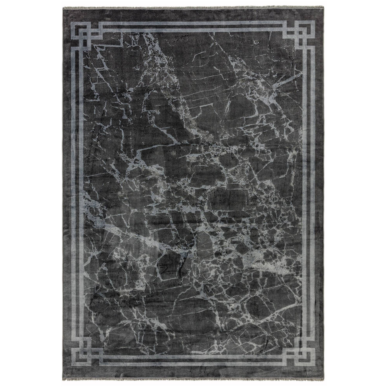 Zehraya Grey Border washable rug on a white background, full view