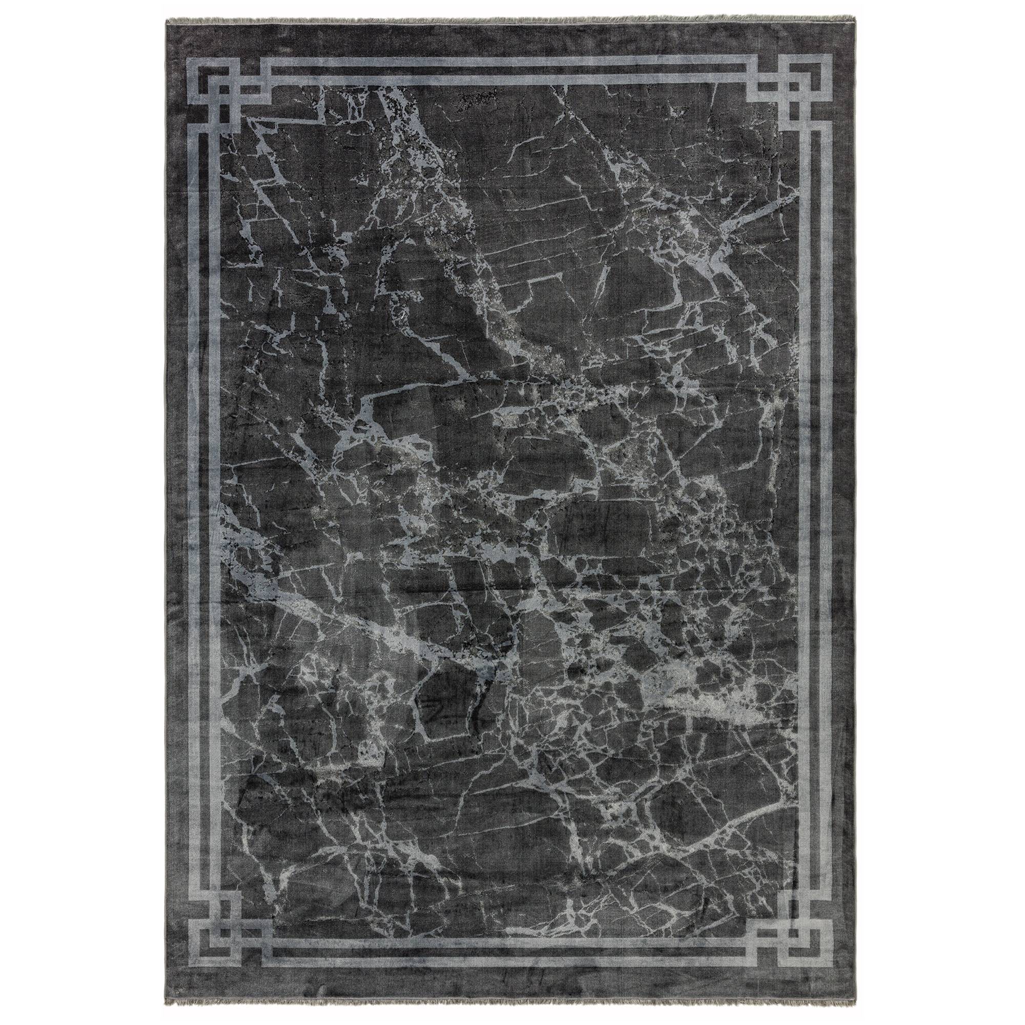 Zehraya Grey Border washable rug on a white background, full view