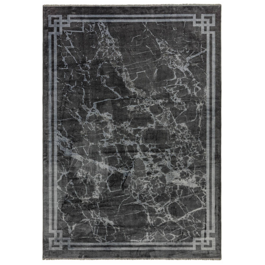 Zehraya Grey Border washable rug on a white background, full view