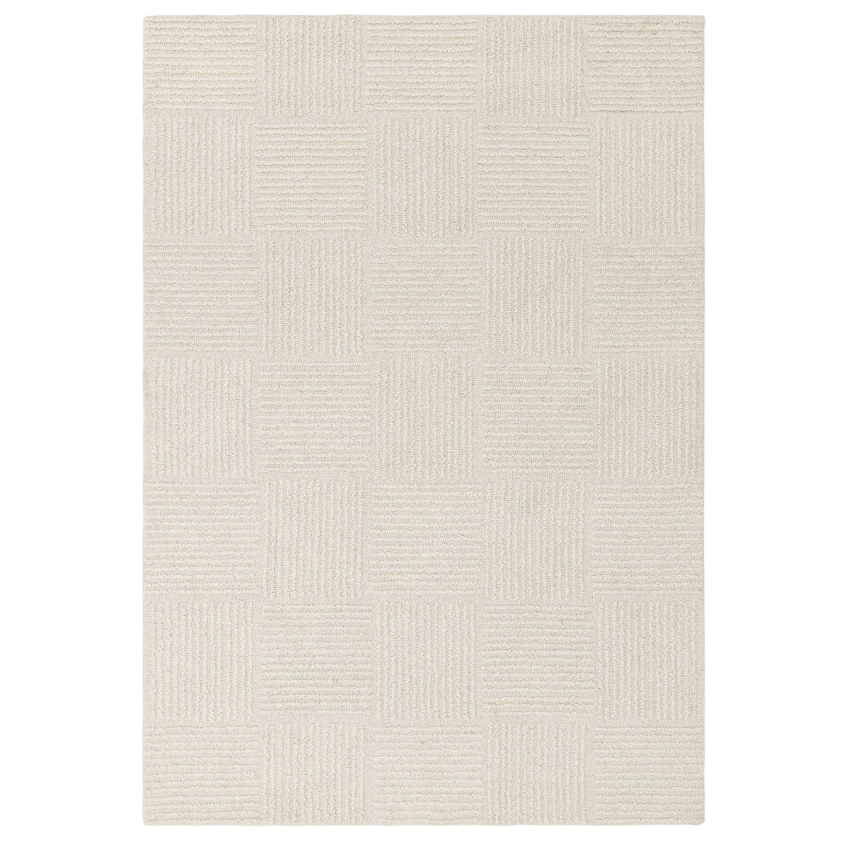 Zennith Grid wool bouclé rug in natural neutral tones on a white background